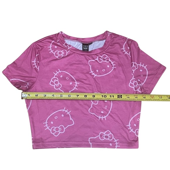 Shein X Hello Kitty Cat Print Crop Tee In Hot Pink Size XS - Picture 3 of 7